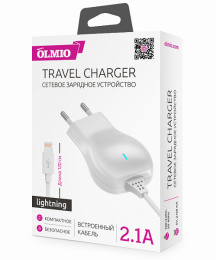 Зарядное устройство от сети 220в OLMIO 038608 lightning, 2.1А