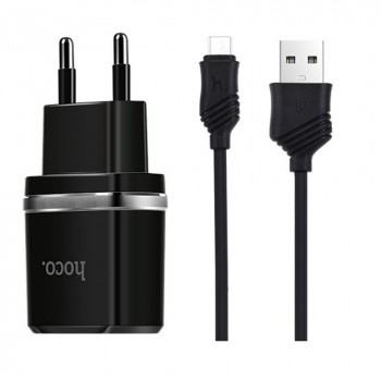 Зарядное устройство от прикуривателя 12-24в hoco 2USB C12 Чёрный