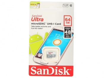 Карта памяти Sandisk microSDXC 64Gb Class 10 Ultra Android UHS-I 48MB/s