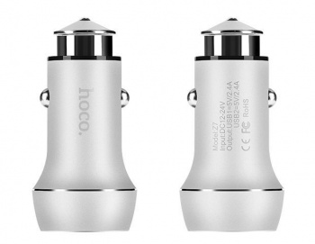 Зарядное устройство от прикуривателя 12-24в Hoco HOCO Z7 "Kingkong" 2.4A 2xUSB серебро