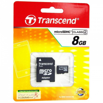 Карта памяти Transcend micro SDHC 8 Gb+адаптер Class 10