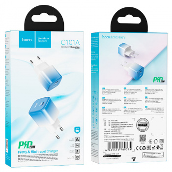 Зарядное устройство от сети 220в Hoco C101A PD20W синий