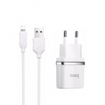 Зарядное устройство от сети 220в Hoco C12 Lightning, 2.4A белый