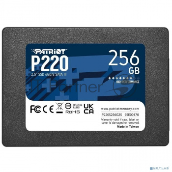 Накопитель SSD Patriot P220, 256GB, SATA-III, 2.5", R/W 550/490