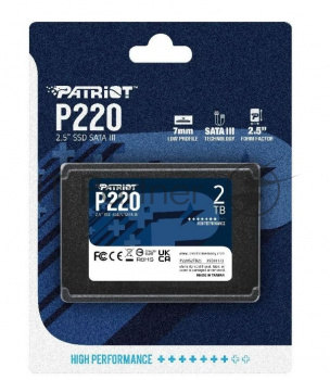 Накопитель SSD Patriot P220, 2TB, SATA III, 2.5", R/W 550/500