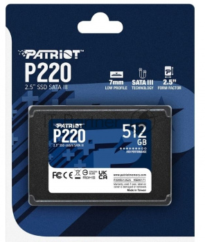 Накопитель SSD Patriot P220, 512GB, SATA III, 2.5", R/W 550/500