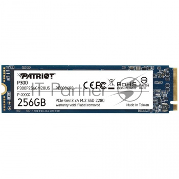 Накопитель SSD Patriot P300, 256GB, PCIe 3.0 x4, M.2 2280, NVMe, R/W 1700/1100