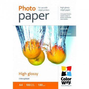 Фотобумага ColorWay глянцевая 180г/м², A4, 100л (PG180100A4)