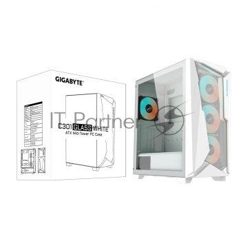 Корпус Gigabyte C301 Glass White MidTower, ATX, USB-C x1, USB3.0 x2, Audio I/O, GPU:400mm, Black, TG