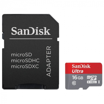 Карта памяти Sandisk micro SDHC 16 Gb+адаптр Class10Ultra Android80MB/s
