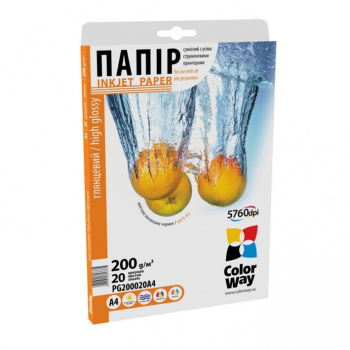 Фотобумага ColorWay глянцевая 200г/м, A4, 20лист