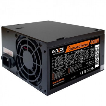 Блок питания для ПК GINZZU SA400 ATX, 8cm fan, 20+4pin +4Pin, 2*SATA, 2*IDE Черный