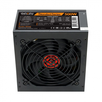 Блок питания для ПК GINZZU SB500 ATX, 12cm fan, 20+4pin +4Pin, 3*SATA, 3*IDE Черный
