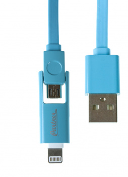 Кабель Partner 032877 microUSB/Apple 8pin, 2-в-1, 1м, 2.1A,
