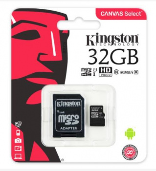 Карта памяти Kingston micro SDHC 32 Gb+адаптер Сlass 10 UHS-I 80MB/s