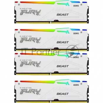 Оперативная память Kingston 128GB 5200MHz DDR5 CL40 DIMM (Kit of 4) FURY Beast White RGB XMP