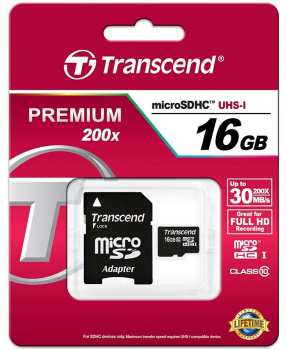 Карта памяти Transcend micro SDHC16Gb + адаптер UHS-1Class 10