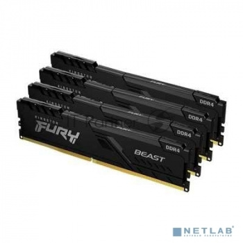 Оперативная память Kingston Fury Beast, DDR4, 64GB (4x16GB), 3200MHz, CL16, DIMM, радиатор, чёрный