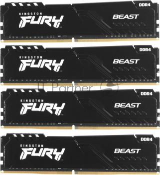 Оперативная память Kingston Fury Beast, DDR4, 64GB (4x16GB), 3600MHz, CL18, DIMM, радиатор, чёрный