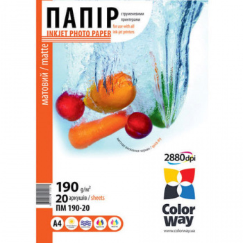 Фотобумага ColorWay матовая 190г/м², A4, 50листов.