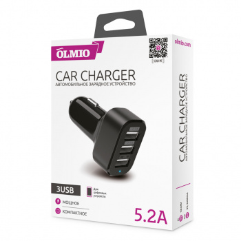 Зарядное устройство от прикуривателя 12-24в OLMIO 038714 3USB 5.2A