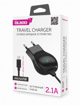 Зарядное устройство от сети 220в OLMIO 038585 microUSB, 2.1А