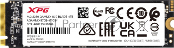 Накопитель SSD ADATA XPG BLADE S70, 4Tb, PCIe 4.0 x4, M.2 2280, NVMe, R/W 7400/6600, с радиатором