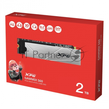Накопитель SSD ADATA XPG GAMMIX S60, 2Tb, PCIe 4.0 x4, M.2 2280, NVMe, R/W 5000/4200, с радиатором