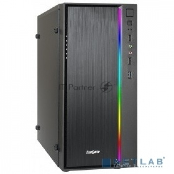 Корпус Minitower ExeGate mEVO-9301 Black-RGB light, ATX, <500NPX>, 2*USB+1*USB3.0, HD Audio